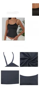 Detail showing the thin shoulder straps and high-quality stitching of the black camisole
