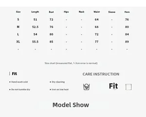 Detailed size chart for black camisole showing measurements from size S to XL in centimeters