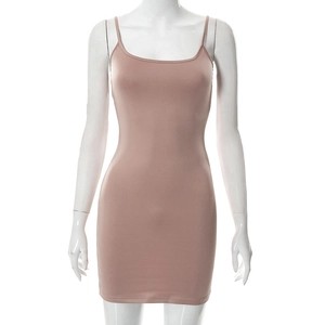 Slim fit sleeveless bodycon dress in nude pink with delicate spaghetti straps