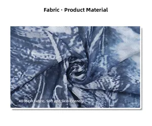 Detail of 4D mesh fabric with blue and white digital print, soft and breathable texture