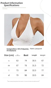 Tabella taglie per crop top bianco scollato a V con dettagli su tessuto e misure