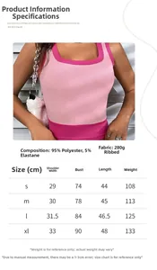 Guide des tailles pour débardeur rose côtelé femme avec mesures du S au XL