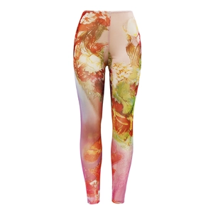 Damen Mesh-Leggings mit hoher Taille und buntem floralem Digitaldruck auf weißem Grund