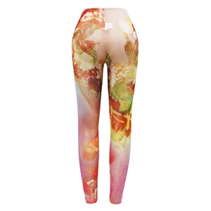 Damen High Waist Leggings mit lebhaftem Blumen-Ölgemälde-Digitaldruck aus Mesh