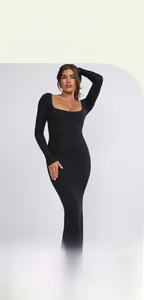 Close-up of lightweight ribbed fabric and elegant deep U-shaped square neckline detail