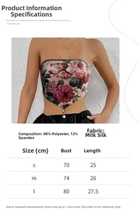 Tabella taglie per crop top floreale con misure da S a L e composizione del tessuto