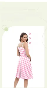 Pink and white checkered dress with thin straps and a side-back view showing a zipper