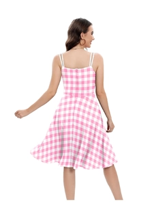 Detailed back view of the pink gingham sundress with thin straps and hidden zipper