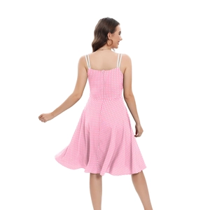 Pink and white gingham A-line sundress with double straps and back invisible zipper