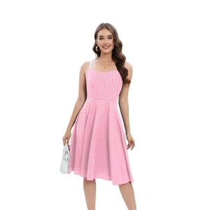 Pink and white checkered sleeveless A-line dress with sweet classic plaid pattern
