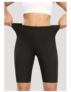 Dettaglio dei pantaloncini da yoga sauna a vita alta con elasticità e durata superiori