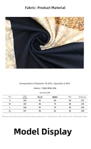 Detailed size chart for geometric print dress with polyester and spandex material specs