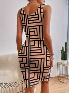 Robe moulante sans manches pour femme avec dos en U et imprimé géométrique moderne