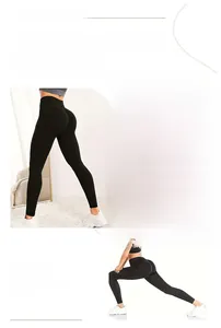 Detail view of high waist yoga leggings with butt lifting seams and stretchy fabric