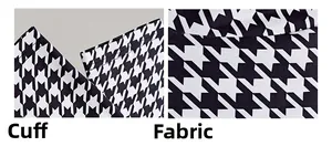 Detail view of stitched cuffs and high-quality black and white houndstooth fabric texture