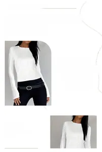 Detail showing the ribbed fabric texture and slim fit design of a white long sleeve tee
