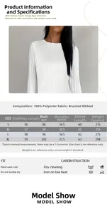Size chart for women's ribbed long sleeve tee showing measurements in S, M, L, XL sizes