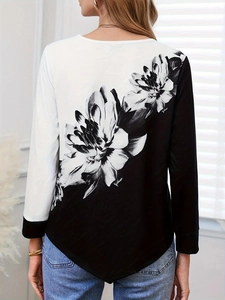 T-shirt manches longues pour femmes avec imprimé floral 3D élégant sur le dos noir