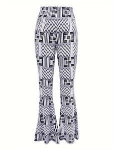 Women High Waist Flare Pants Geometric Print Boho Slim Leggings Milk Silk Elastic Vintage Bell Bottom Trousers Daily Casual