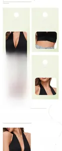 Détails du crop top noir dos nu à col en V avec texture en maille et fronces