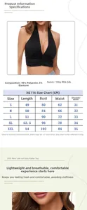 Tableau des tailles détaillé pour haut court dos nu noir en polyester et élasthanne