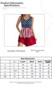 Tableau des tailles pour robe sans manches drapeau américain col en V mesures S à XXL