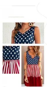 Détail d'une robe sans manches à col en V avec motif étoiles et rayures drapeau US