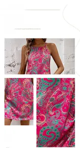 Detail of pink paisley print fabric and hemline on a sleeveless bohemian summer dress