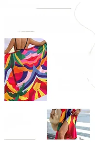 Détail d'un paréo de plage léger tie-dye avec motifs pop art vibrants et liens de serrage