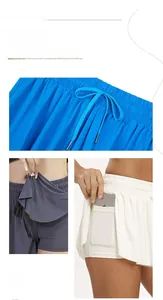 Detail of running skort showing built-in phone pocket and adjustable drawstring waist