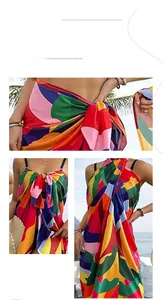 Vue macro d'un paréo de plage tie-dye coloré avec des motifs abstraits et lien à nouer