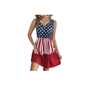 Robe longue sans manches à col en V avec imprimé drapeau américain rétro