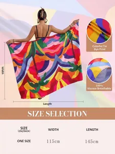 Paréo de plage coloré à imprimé tie-dye en viscose douce avec guide des tailles
