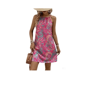Women’s paisley print halter mini dress for summer bohemian vacation style