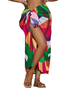 Sarong de plage à imprimé abstrait coloré, coupe portefeuille et motifs géométriques vifs