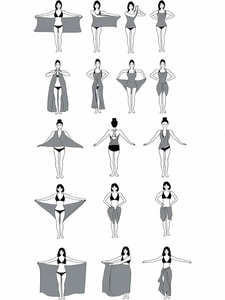Guide présentant 17 façons de porter un paréo de plage imprimé coloré polyvalent