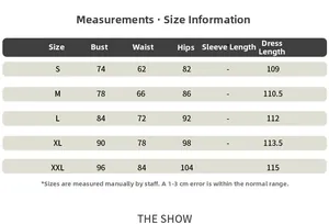 Detailed size chart for the sleeveless slim fit fishtail maxi dress showing S to XXL sizes