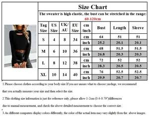 Size chart for hollow knit sweater showing US/UK/EU sizes and high elasticity measurements