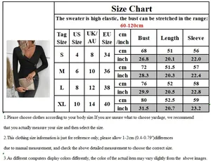 Detailed size chart for irregular crisscross knit sweater with high elasticity measurements