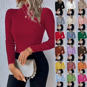Women Ribbed Turtleneck Sweater Slim Fit Knitted Pullover Long Sleeve Solid Color Autumn Winter Elegant Basic Top