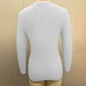 Detail showing white ribbed knit fabric texture and high-quality vertical stitching