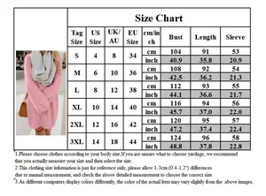 Detailed size chart for women's loose plush sweater dress from size S to 3XL