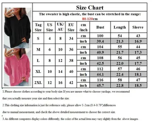 Detailed size chart for women's hooded cardigan with US, UK, EU measurements and elastic fit