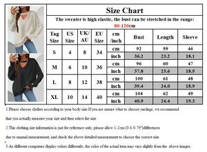 Size chart for V-neck knit pullover with elastic measurements for S, M, L, XL sizes
