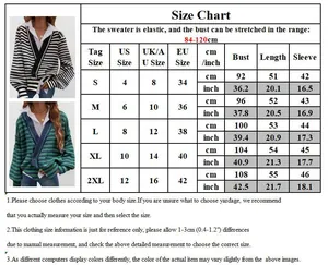 Guide des tailles pour gilet en maille col V pour femme avec mesures EU, US et UK