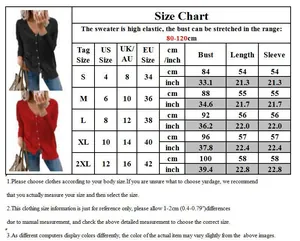 Detailed size chart for women's V-neck knit cardigan with US, UK, AU, and EU size conversions
