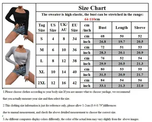 Detailed size chart for square neck slim fit sweater with elastic measurement guidelines