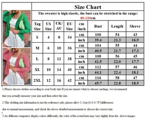 Size chart detail for hooded knit cardigan sweater with body measurements in cm and inches