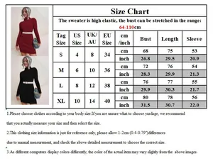 Detailed size chart for high elasticity turtleneck knit dress with US UK EU measurements