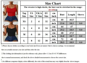 Detailed sizing chart for women's knit tank top with bust and length measurements